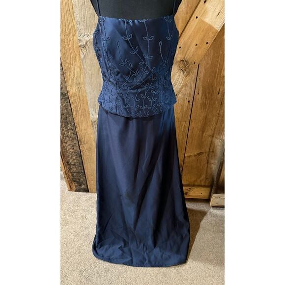 Alfred Angelo One Piece Formal Floor Length Dress Navy Blue Spaghetti Straps - Picture 1 of 11